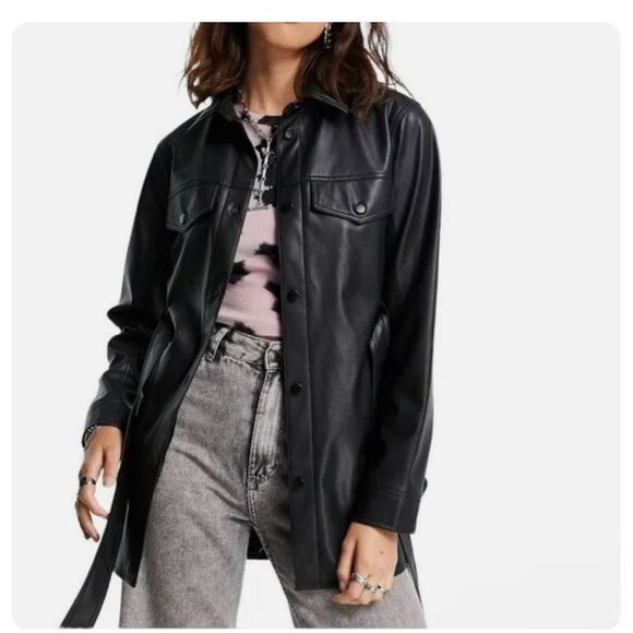 Rebecca Minkoff Faux Leather vegan jacket shacket black XL - Picture 1 of 8